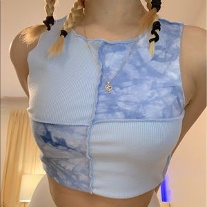 Blue Colour Block Crop Top